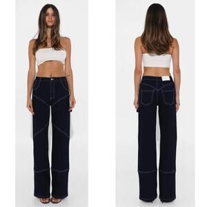 ByDyln Cyrus High Waisted Wide Leg Contrast Stitching Denim Pants Size XS